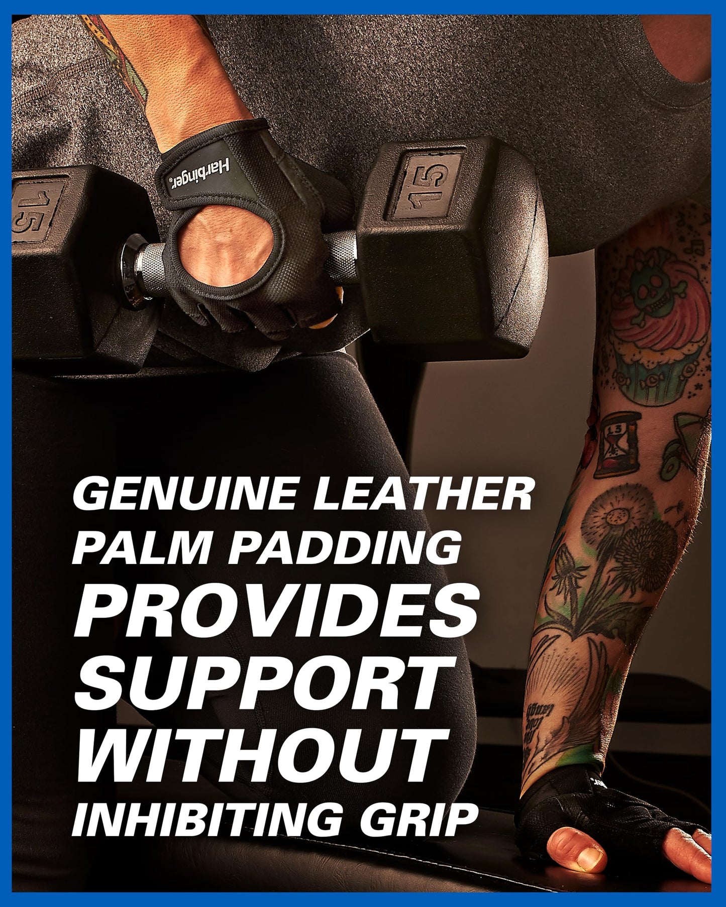 Harbinger Power Gloves, Women’s (Black) - Double-Stitched, Genuine Leather Padded Palm & Reinforced Seams - Easy On/Off Wrist & Finger Pull Tabs - Adjustable Closure - Half-Finger, Breathable Design