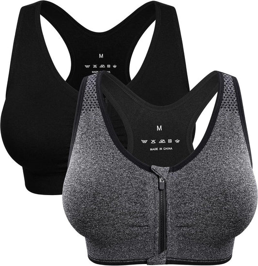 Women's Zip Front Sports Bra - Wireless Post-Surgery Activewear | Comfortable Yoga Bra