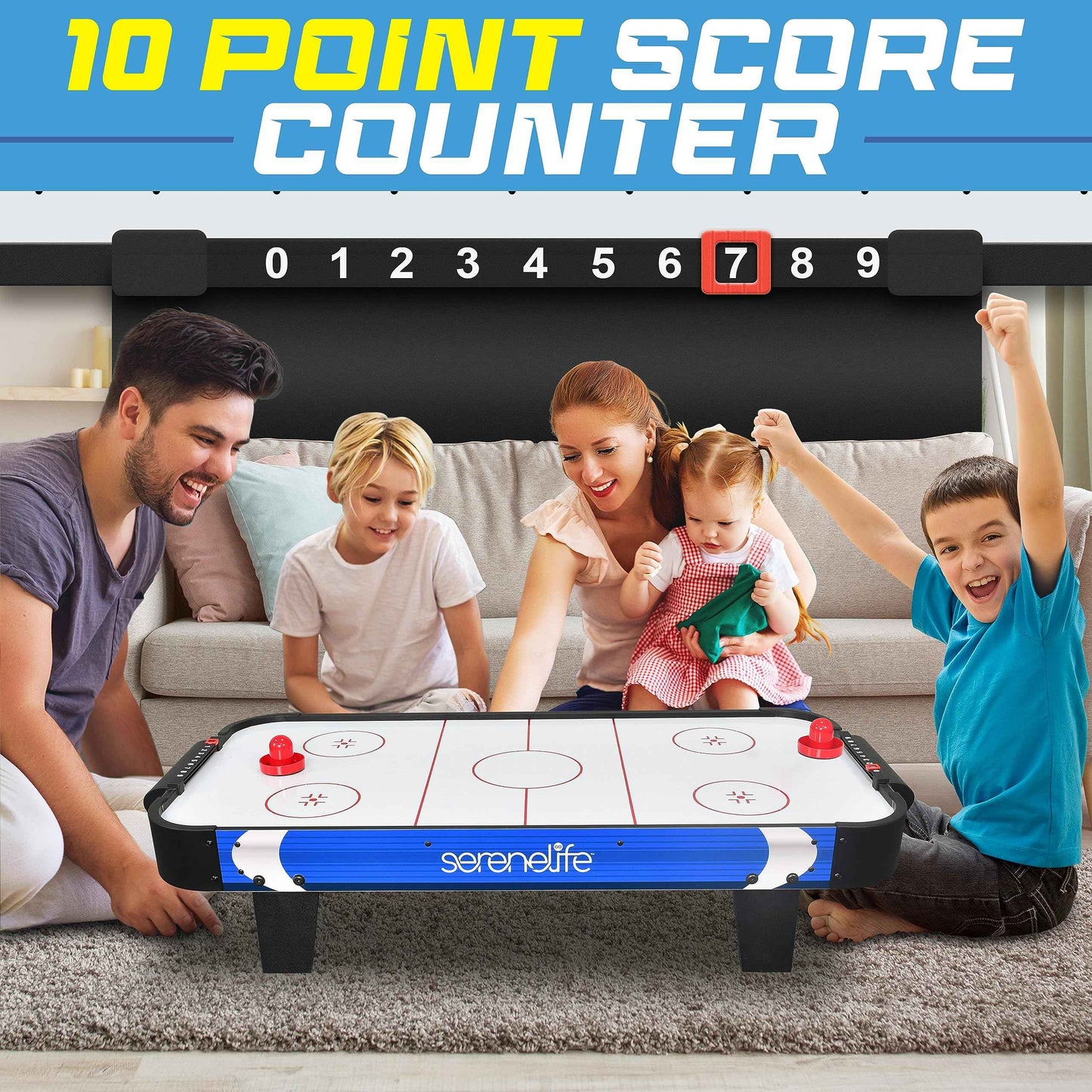 SereneLife 40" Air Hockey Game Tabletop, w/Fastest Game Play Upgraded 110v Motor, Built-in Score Tracker & Puck Dispenser, Accessories