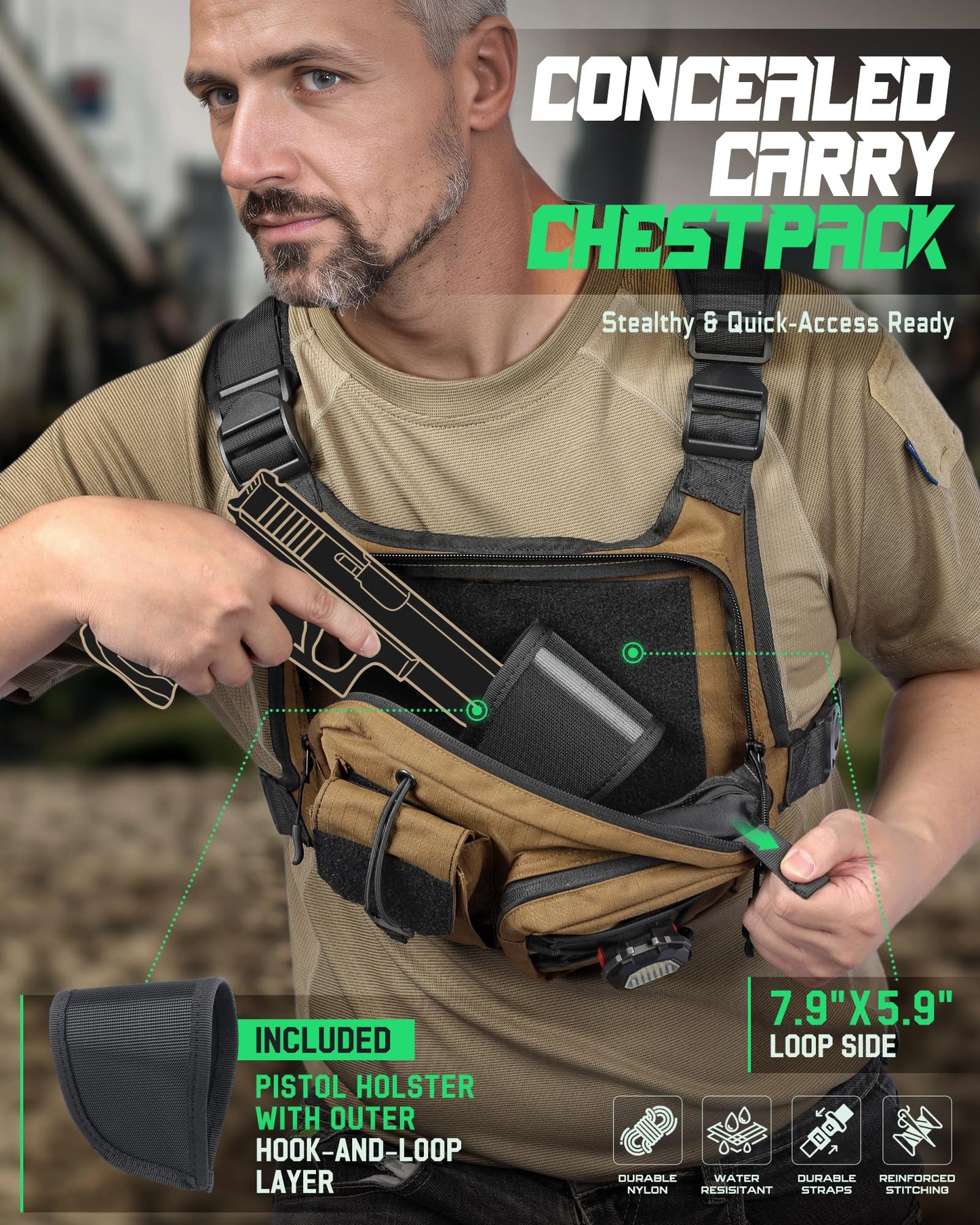 RXW Chest Bag for Men Women, Tactical Chest Pack, EDC Chest Rig