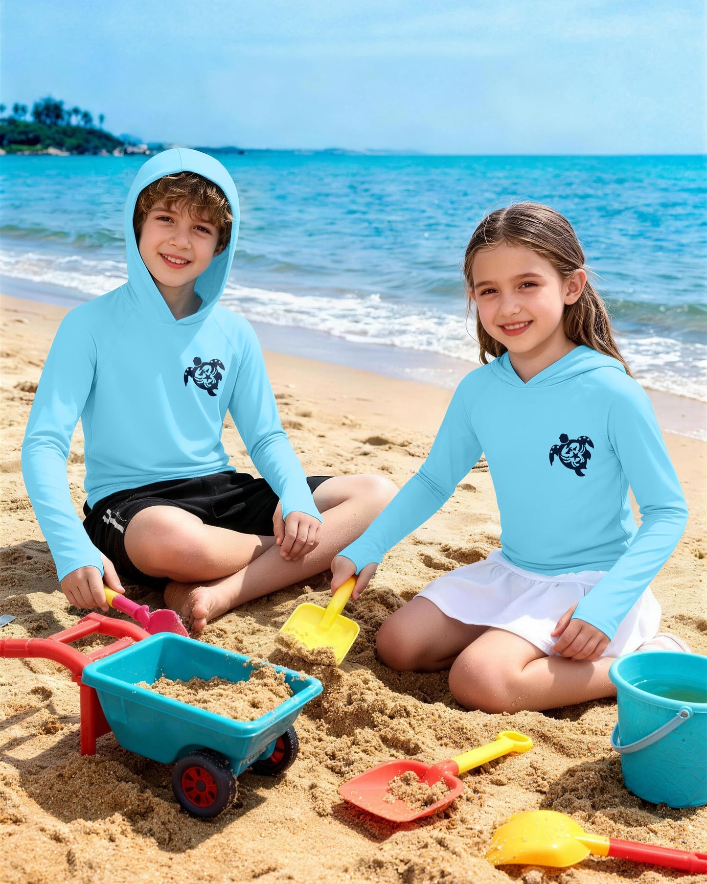 DRONIRING Boys Rash Guard Swim Hoodie, UPF 50+ UV Sun Protection Long Sleeve Fishing Shirt, Kids Youth SPF Water Shirts