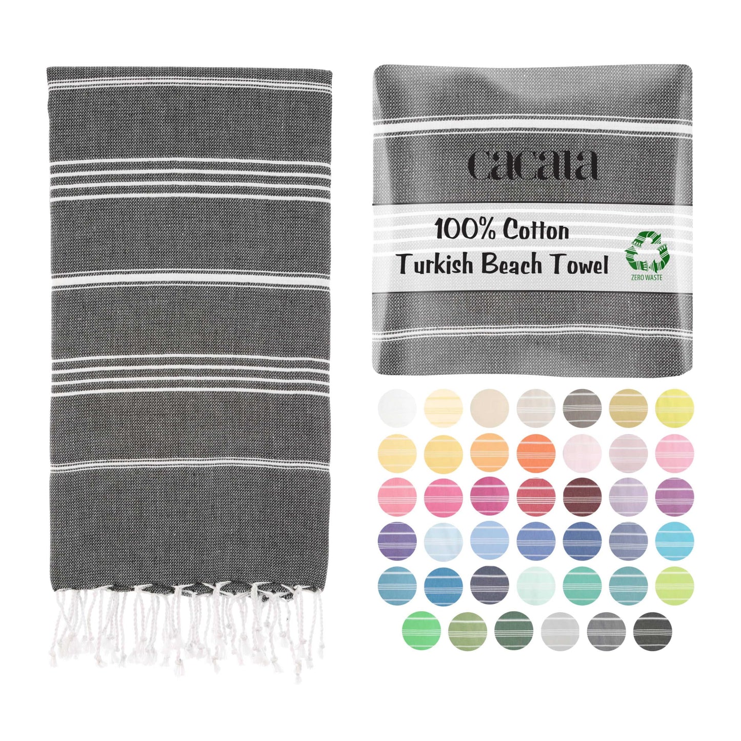 Cacala Lightweight and Thin Turkish Beach Towel 100% Cotton Sand-Free and Quick-Drying Goodness Perfect as an Extra Large Travel Towel, Beach Accessory, or Gift for Beach Lovers, 37 x 70