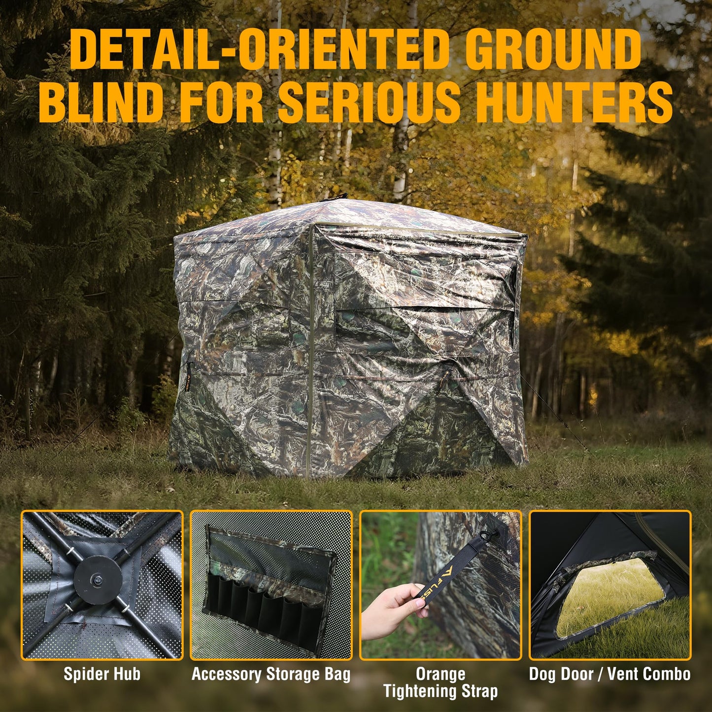FLISSA 270 Degree Pop Up See Through Hunting Blind，3-4 Person Ground Blind
