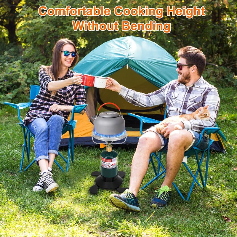 Camping Stove Propane Burner, Portable Camp Stove with Foldable Gas Tank Base, Adjustable Flame Backpacking Cooker for Camping, Small Single Burner Propane Stoves Kit for Hiking Tent Outdoor Cooking