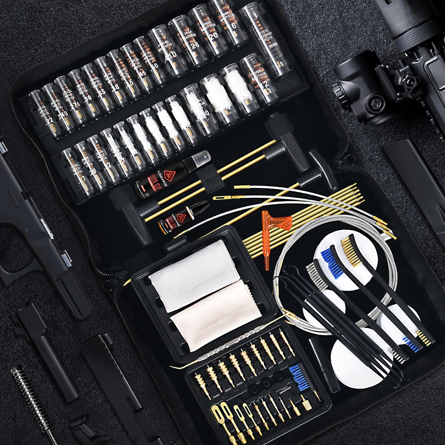 GLORYFIRE Gun Cleaning Kit Rifle Handgun Shotgun Pistol Cleaning Kit for All Guns with High-end Brass Brushes, Mops, Jags, Reinforced, Lengthened Rods and Gun Cleaning Snake&Ropes