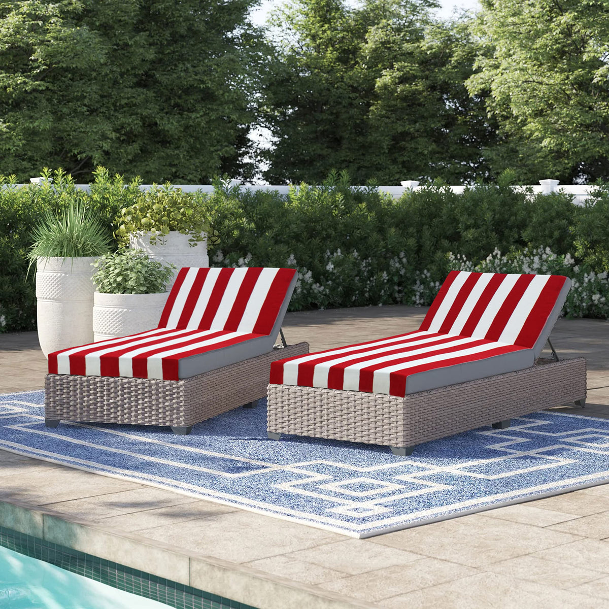 COTTON CRAFT Pool Lounge Chair Cover - Cabana Stripe 100% Cotton Soft Premium Ringspun Terry Towel Chaise Patio Picnic Spa Beach Lounge Cover - Oversized 32 in W x 82 in L x 7 in Pocket – Red White