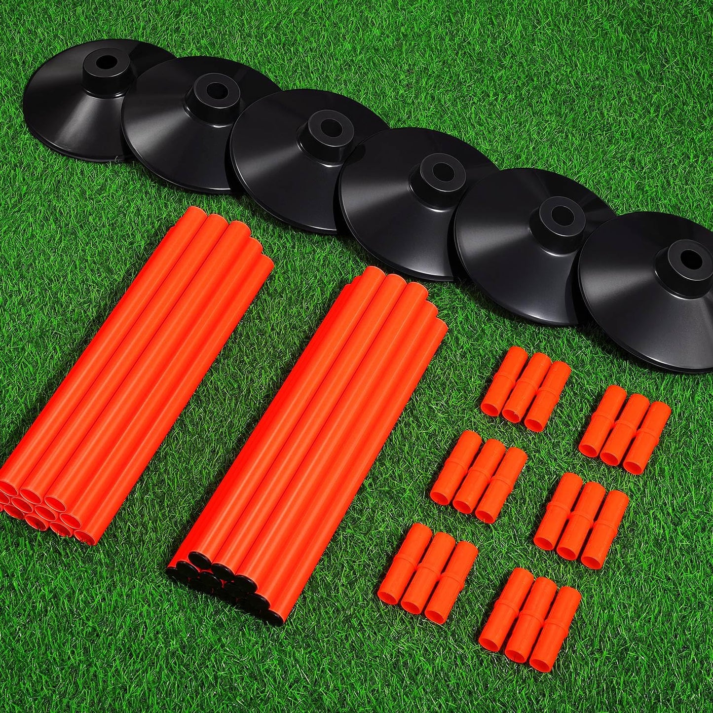 TOBWOLF 6PCS 5.3FT Adjustable Soccer Agility Poles with Rubber Bases, Detachable Soccer Training Poles, Soccer Sticks with Organizer Bag for Football, Rugby, Basketball, Turf, Indoor & Outdoor