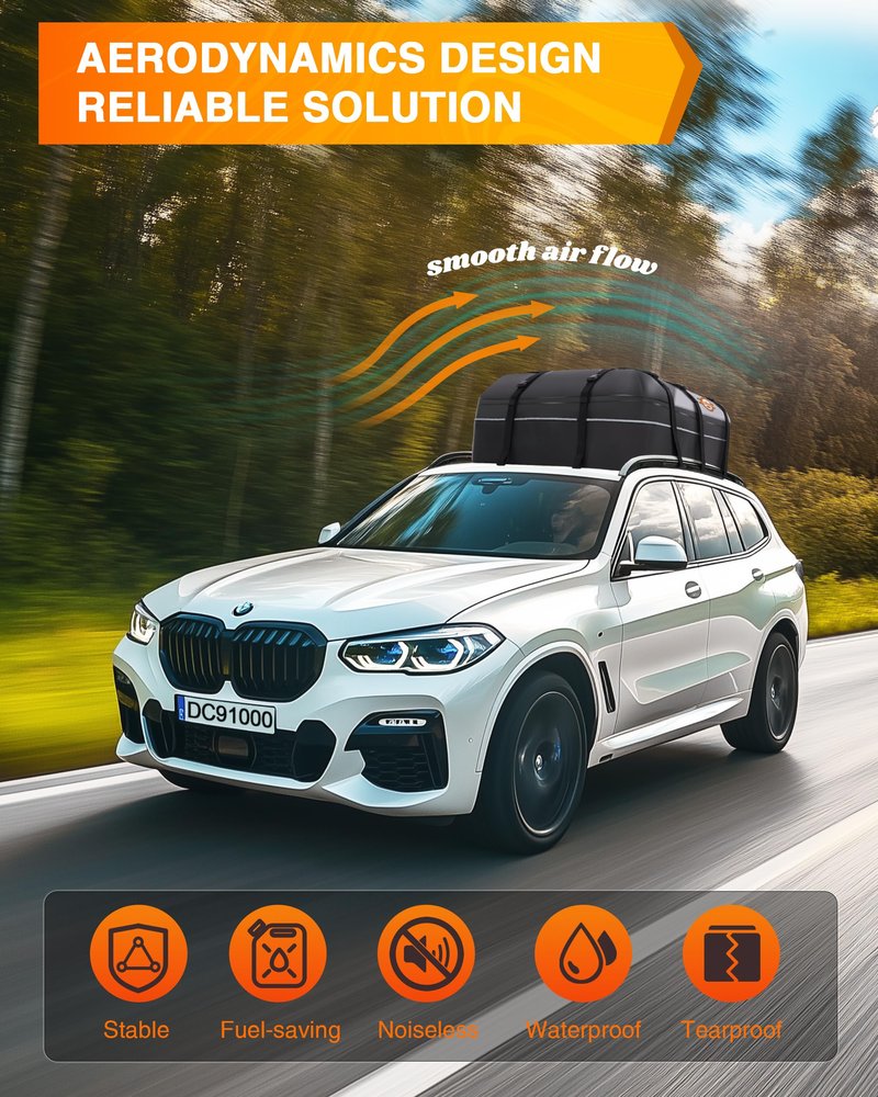 Sailnovo Rooftop Cargo Carrier Waterproof 21 Cubic Feet Car Roof Rack Cargo Carrier Roof Cargo Bag for All Cars with/Without Rack, Includes Anti-Slip Mat, 6 Door Hooks & Luggage Lock