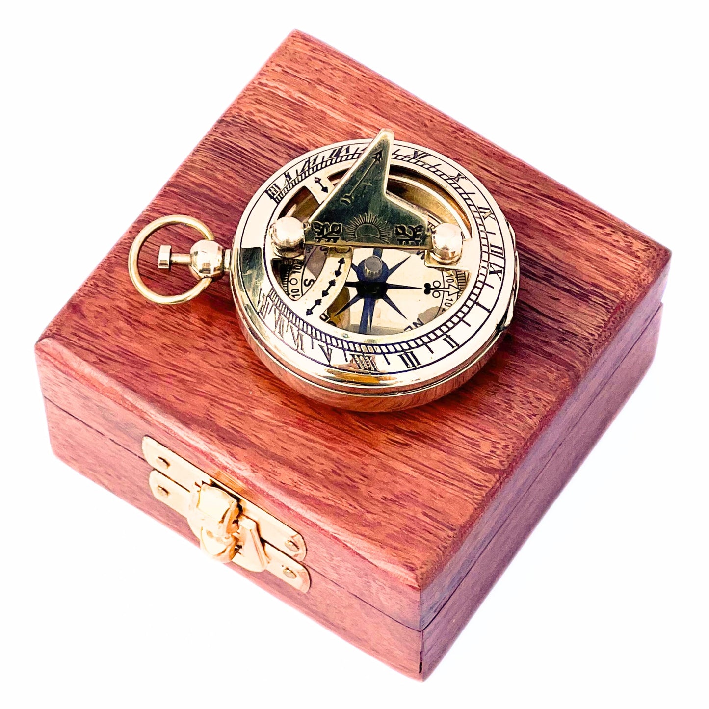 Marine Sundial Compass with Antique Nautical Solid Pocket Compass in Box Vintage Polish with Brass Finish Navigate Device Collection