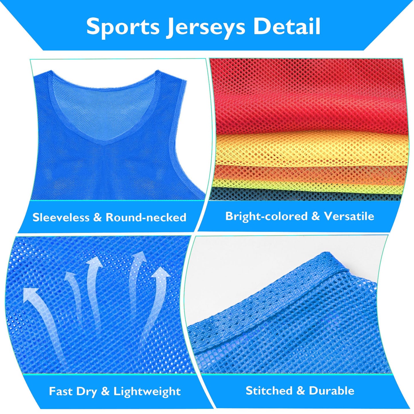 PVOSEW Pinnies Set of 6,Mesh Practice Jersey Scrimmage Vest Team Football Soccer Training Bibs for Sports Adult Child Youth (Blue, Youth/Adult)