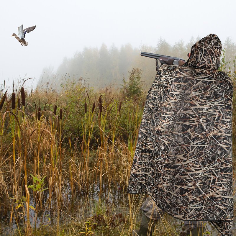 55" x 95" Waterproof Woobie Camo Blanket for Hunting Extra Outdoor Stadium Blankets Sherpa Lining with Hood and Storage Pocket for Deer Duck Hunting Gear Blind Accessories(Waterfowl Grass Camo)