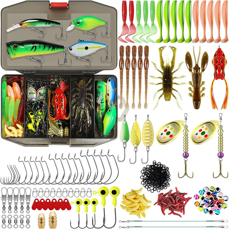 Complete Fishing Lures Kit - Tackle Box with Crankbaits, Minnows, Frogs & More | Bass, Panfish, Trout Accessories
