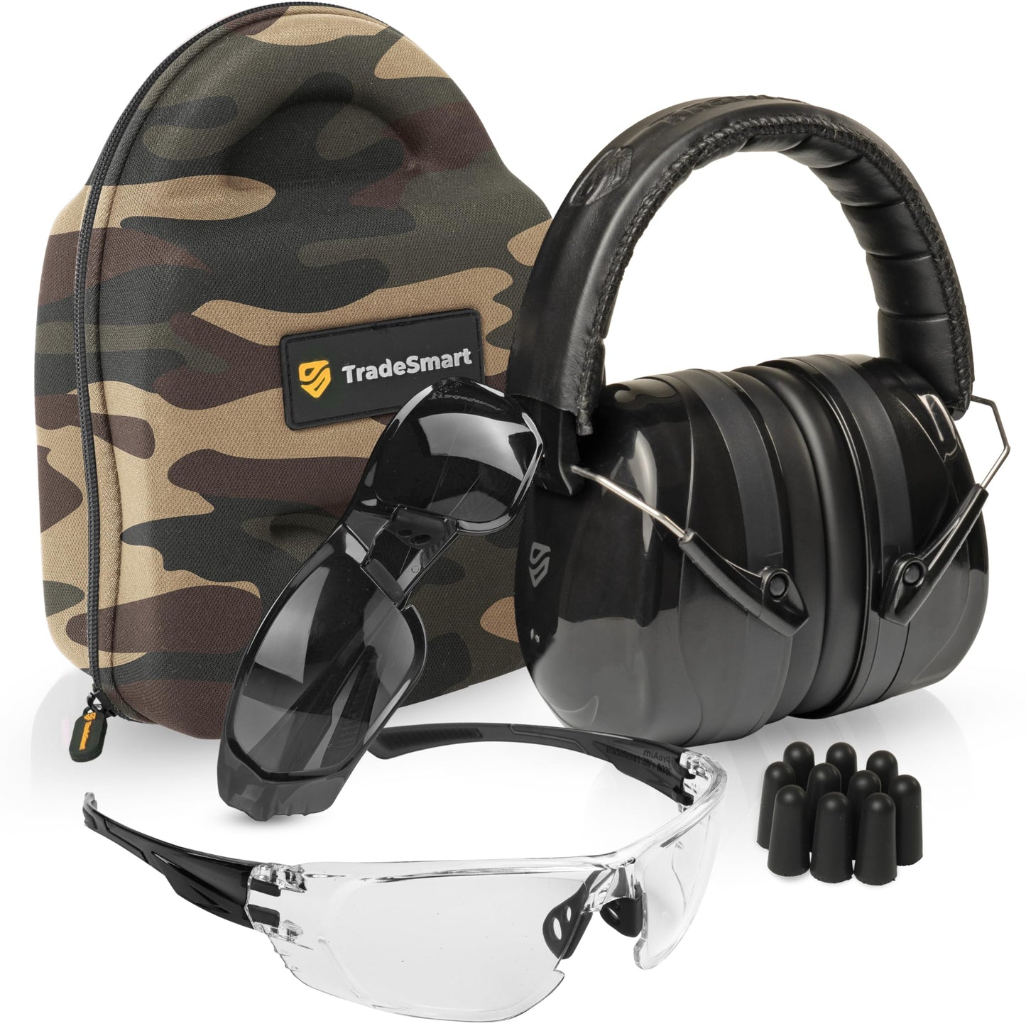 TradeSmart All-in-One Shooting Ear Protection - Comfort+ NRR 28 Earmuffs, Glasses & Earplugs + Carry Case