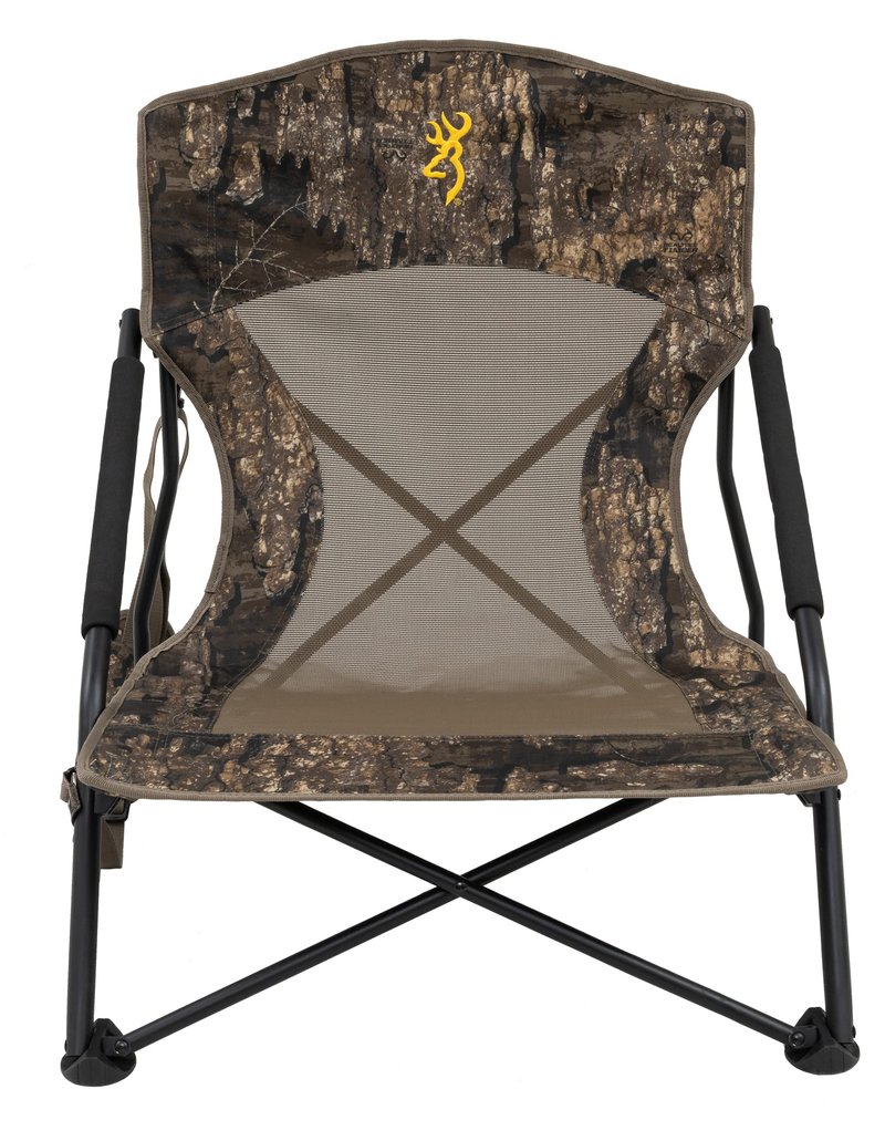 Browning Strutter Camo Turkey Hunting Chair with Foldable Low Profile Compact Design, Durable Steel Frame, and Padded Shoulder Carry Strap and Carry Bag