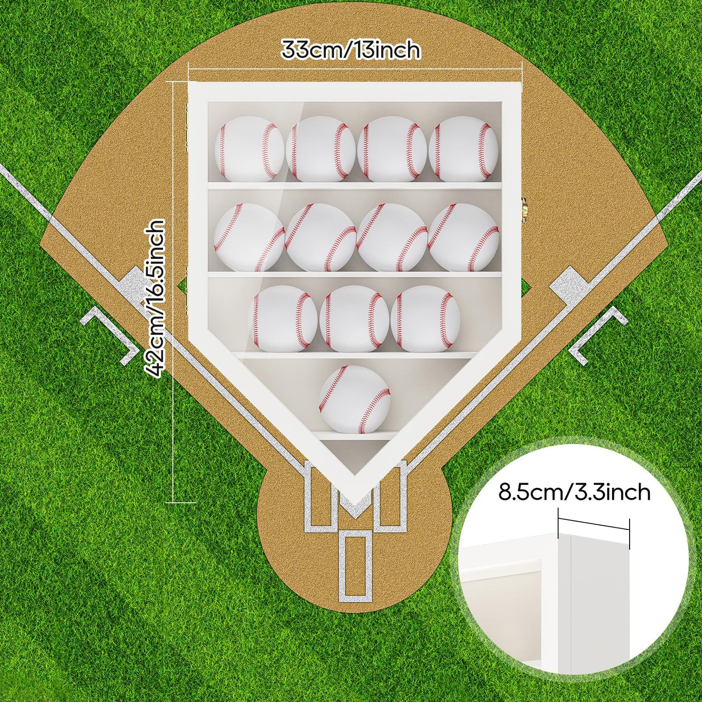 TJ.MOREE 12 Balls Baseball Display Case Wall-Mounted, Durable Wood White