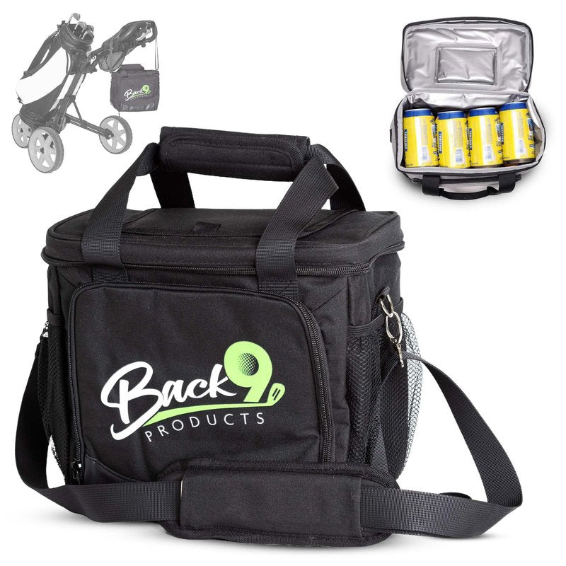 Back9Products Golf Cart Cooler Bag with Magnetic Lid - 12 Can Soft Sided Insulated Cooler, Leakproof & Waterproof - Portable Cooler - Push Carts, Work, Camping, Travel, Men & Womens Gifts (Black)