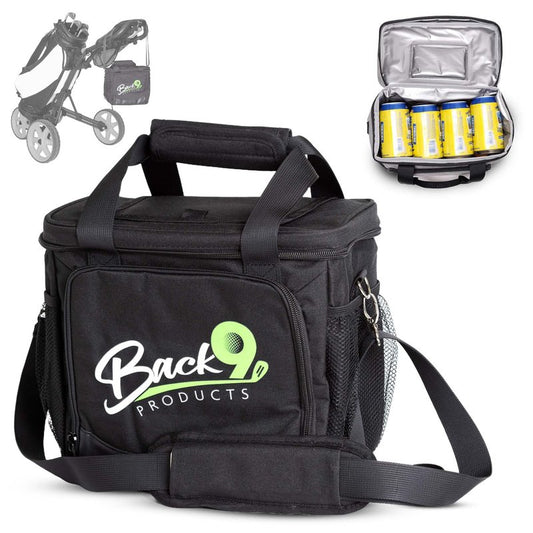 Back9Products Golf Cart Cooler Bag with Magnetic Lid - 12 Can Soft Sided Insulated Cooler, Leakproof & Waterproof - Portable Cooler - Push Carts, Work, Camping, Travel, Men & Womens Gifts (Black)