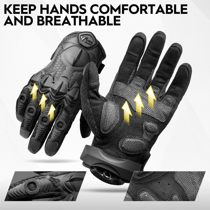 ZUNE LOTOO Tactical Gloves for Men, Black Touchscreen Motorcycle Gloves with Finger Impact Protection & Palm Padded, Safety Work Gloves for Paintball Airsoft Range Cycling Hiking Climbing Medium