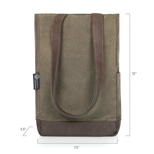 PICNIC TIME 2 Bottle Insulated, Distressed Waxed Canvas Tote, Wine Gift Bag, Khaki Green with Beige Accents