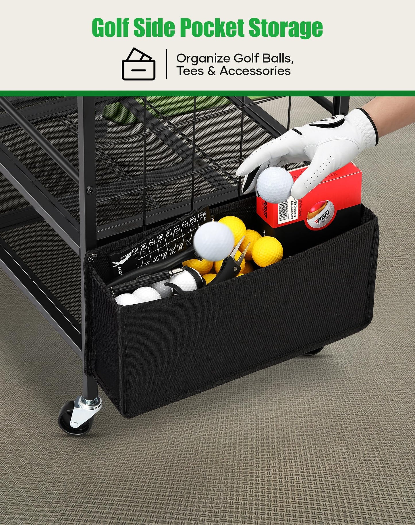 FHXZH Golf Bag Storage Garage Organizer - Golf Bag Stand Fit for 2 Bag, Extra Clubs, Balls, Shoes, and Golf Equipment Accessories, Golf Storage Rack for Garage, Club, Shed (2 Golf Bag Rack)