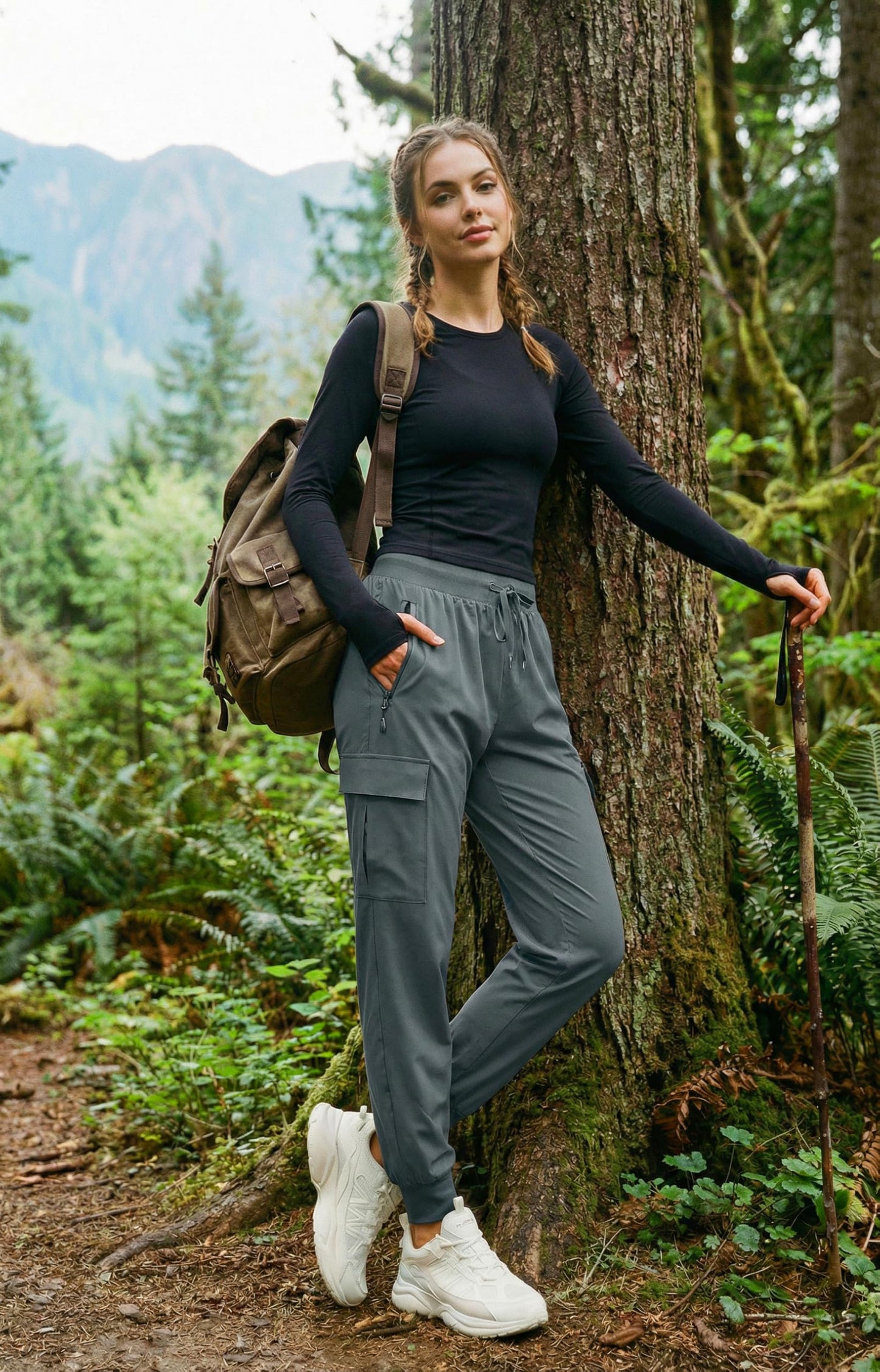 Libin Women's Hiking Cargo Pants Quick Dry Joggers Tall, Steel Gray XXXL