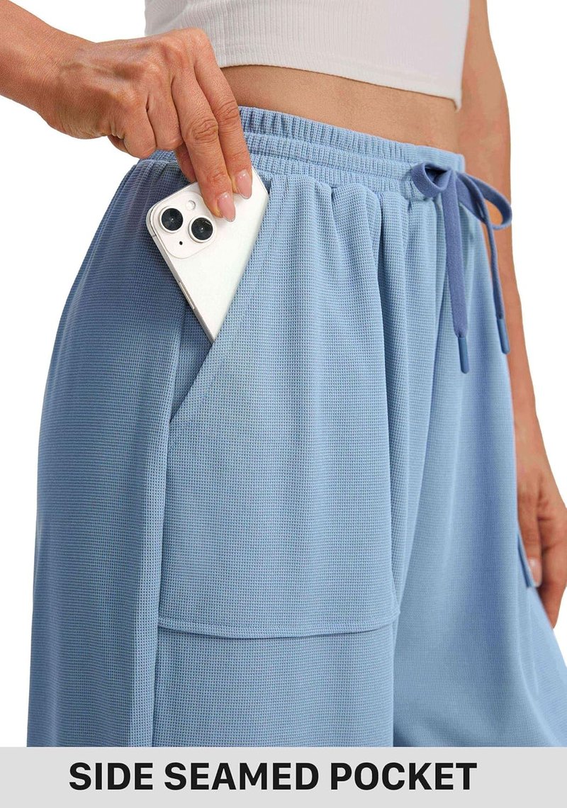 Wide Leg Pants for Women - Baggy Lightweight Waffle Knit Palazzo Harem Pants with Pockets | Casual Drawstring Design