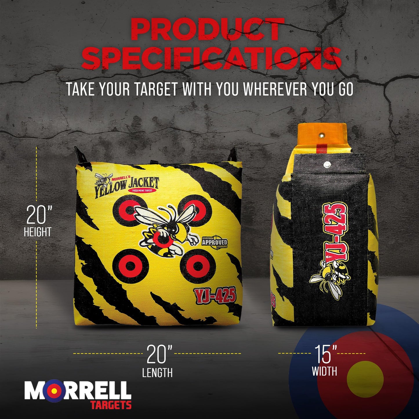 Morrell Yellow Jacket YJ-425 Portable Adult Field Point Archery Bag Target with 2 Shooting Sides, 10 Bullseyes, and Carry Handle, 3 Pack, Yellow
