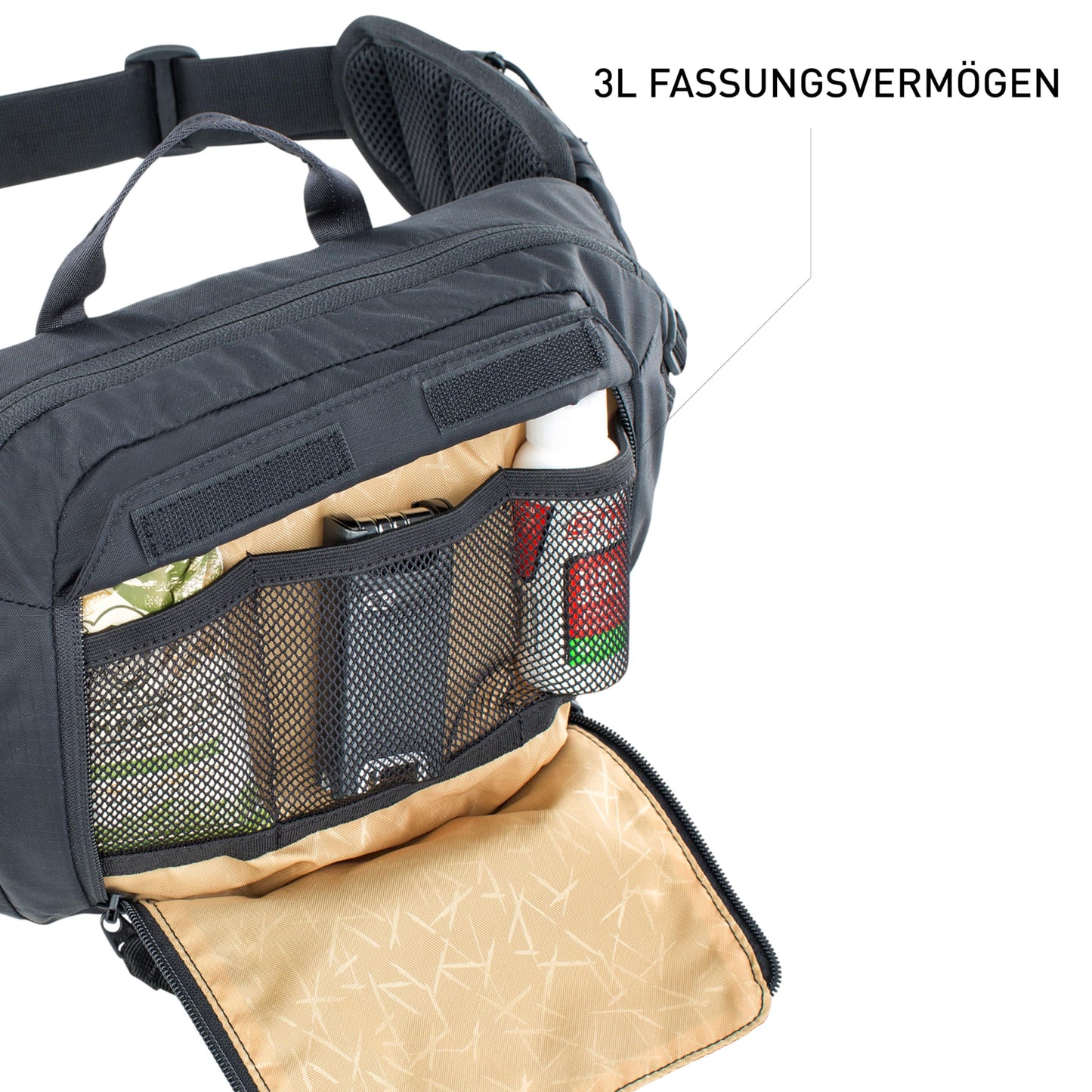 EVOC HIP PACK 3l hip bag (3l capacity, AIRFLOW CONTACT SYSTEM, adjustable hip belt, VENTI FLAP system, incl. 1.5l hydration bladder), black