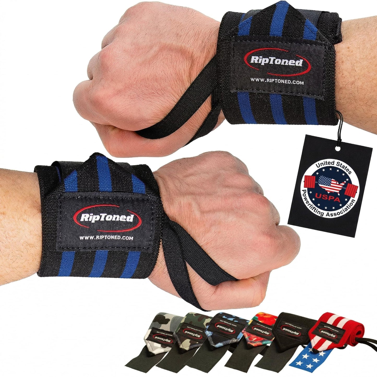 Rip Toned Wrist Wraps for Weightlifting – USPA & USAPL Approved – Stiff or Flex – 18" Gym Wrist Straps with Thumb Loop – Maximum Support for Men & Women – Blue Stiff