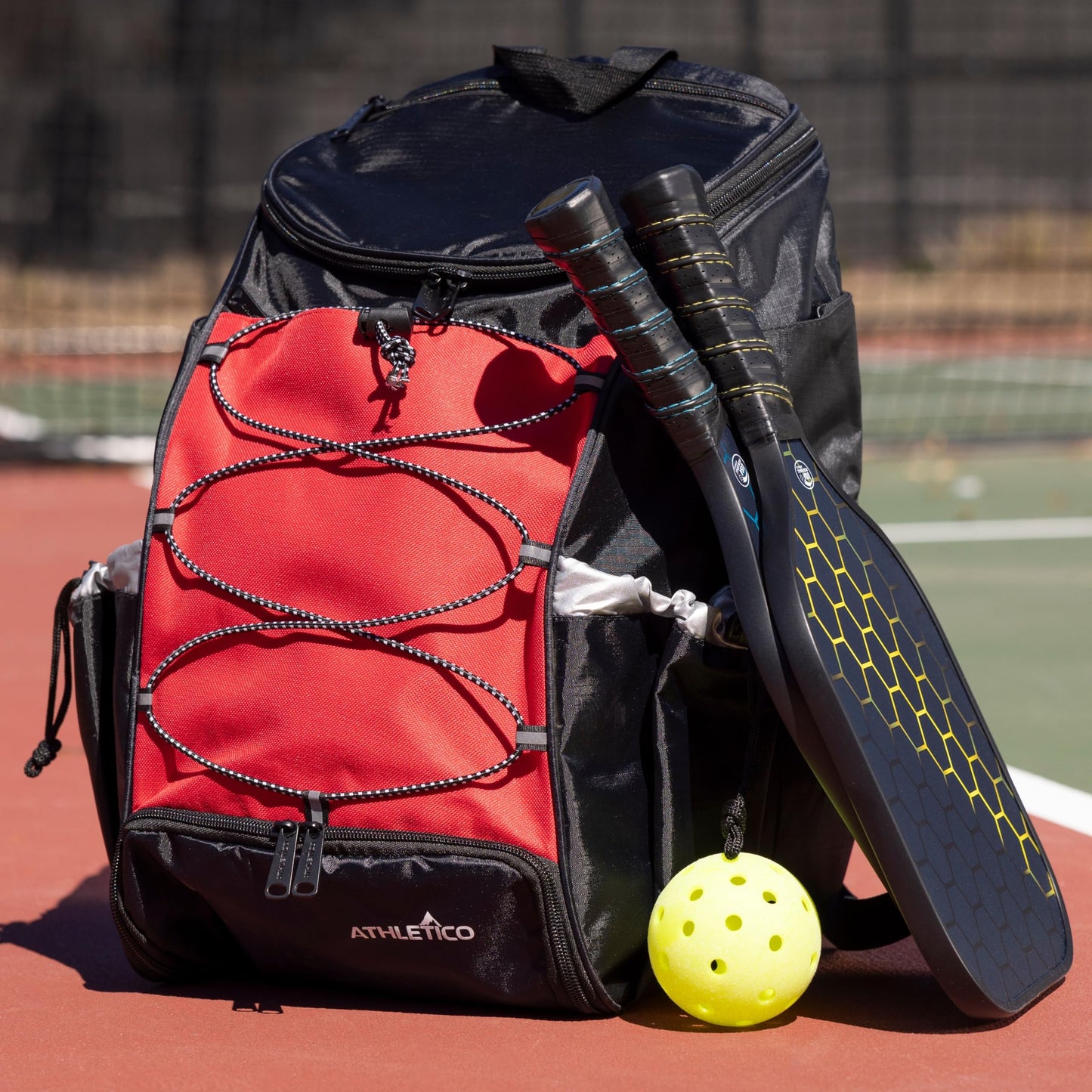 Athletico 35L Pickleball Backpack - Fits Up to 2 Paddles, Includes Ball Holder (Red)