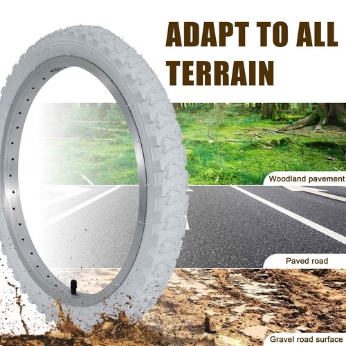 RUHUO 2Sets 18x1.95 Bike Tires and Tubes, Puncture Resistant Off-Road Folding Bicycle Tire Sets 50-355 Compatible with E-Bike Mountain Bike MTB Bicycle All-Terrain Directional Tread, White Color