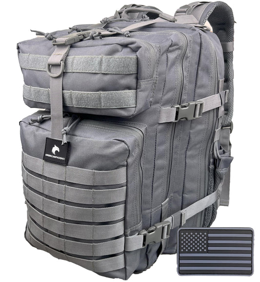 AMERICANPHOENIX 45L Elite Tactical Backpack | 3X Stronger Work & Military Backpack | Water Resistant and Heavy Duty | 3 Day MOLLE Bug Out Bag (Arctic Grey)