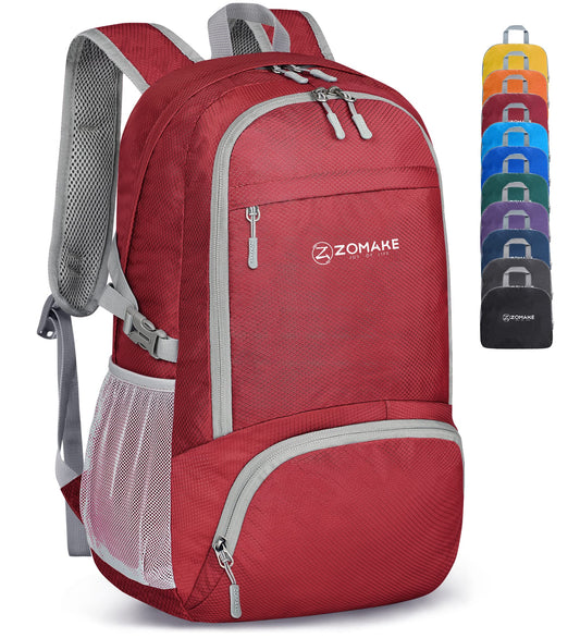 ZOMAKE Lightweight Packable Backpack 30L - Foldable Hiking Backpacks Water Resistant Compact Folding Daypack for Travel(Red)