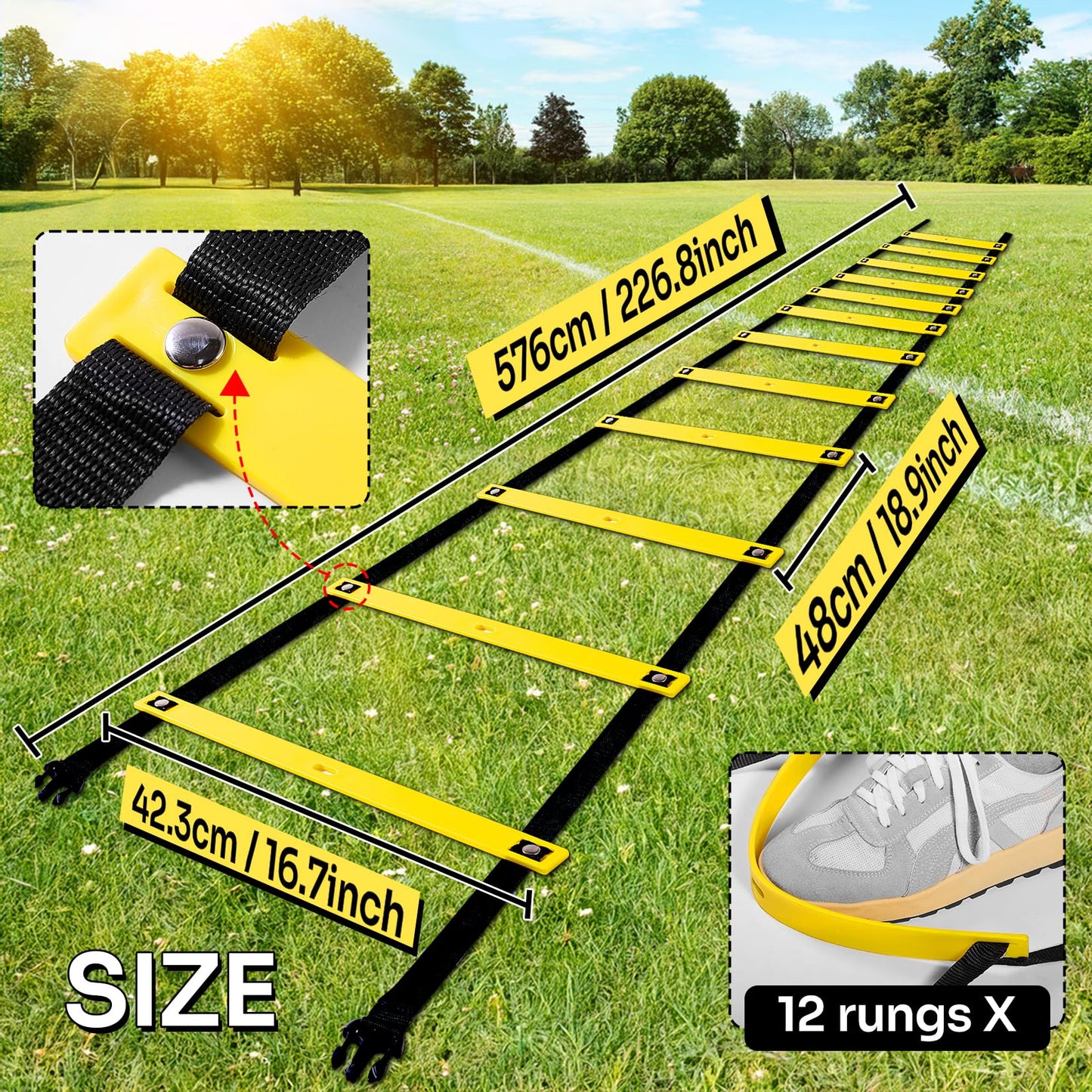 Dimples Excel Agility Ladder 12 Rung 20 FT Speed Training Ladder (Yellow)