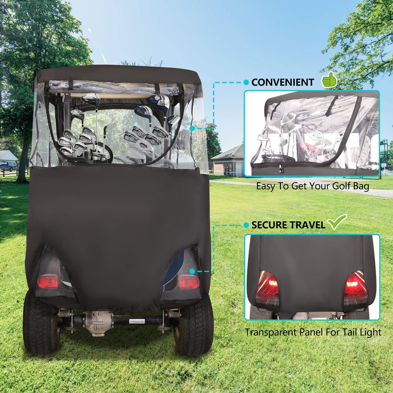 10L0L 2 Passenger Golf Cart Enclosure for Club Car DS & Precedent,Waterproof 600D Rain Cover,with Side Mirror Opening,Transparent Tail Light Panel,Foldable Door,Windshield,4-Sided Clear Windows