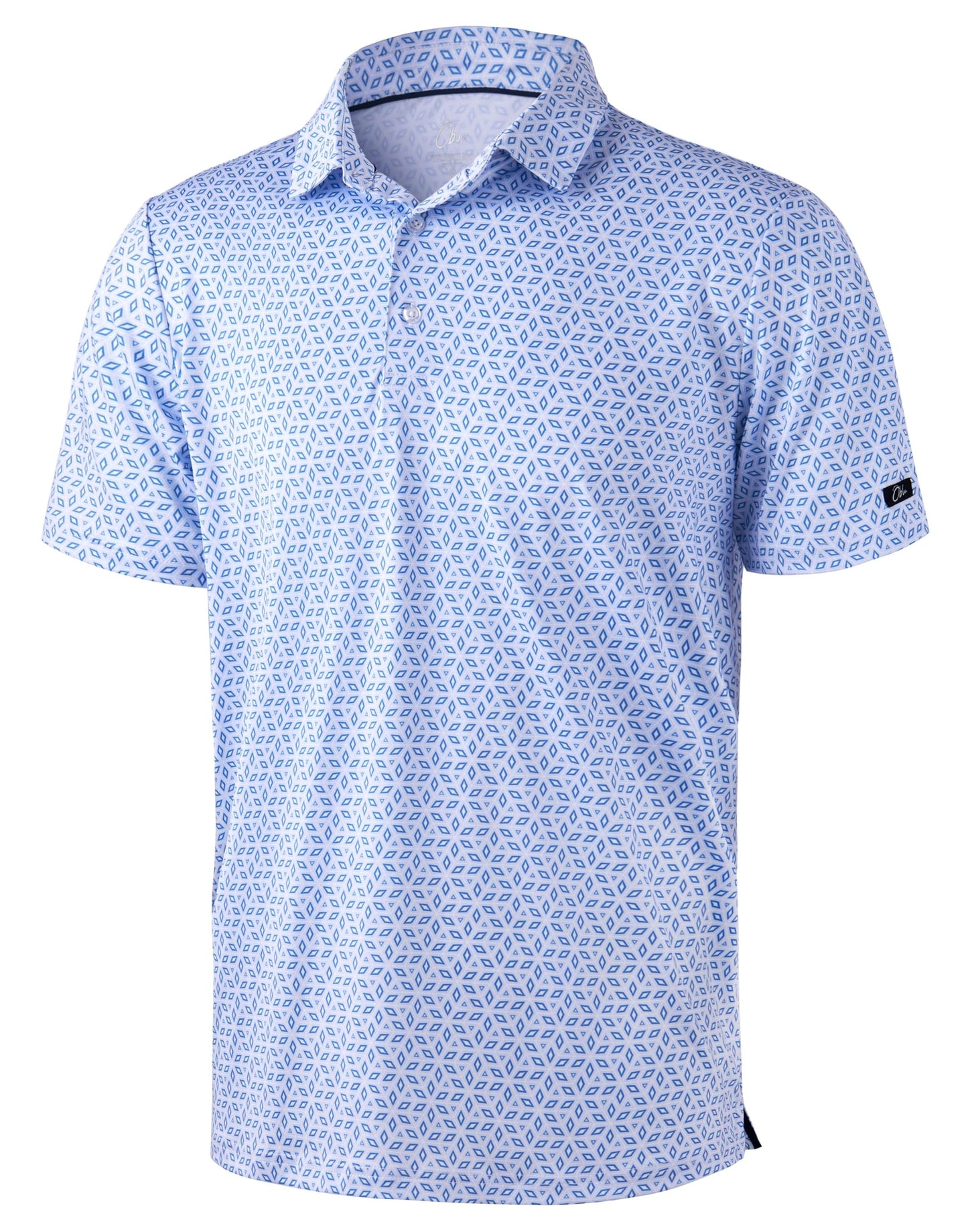 Obla Mens Golf Polo Shirts Short Sleeve Dry Fit Performance Moisture Wicking Casual Print Collared Golf Shirts for Men (Light Blue Diamond_S)