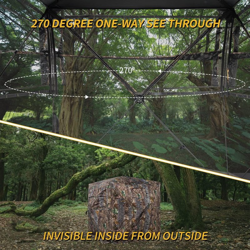 Hunting Blind - 270/360 Degree See-Through Ground Blind with Carrying Bag | Portable Camouflage Tent for 2-4 People
