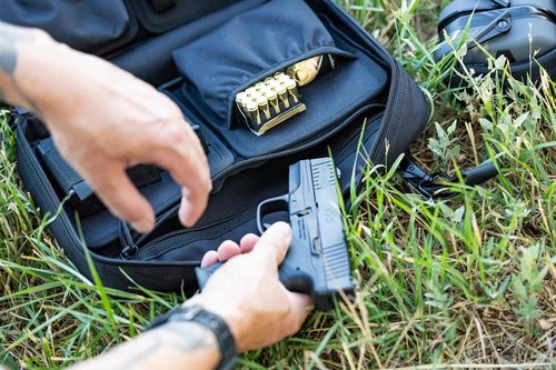 TUVALOR Gun Range Bag for 2 Pistols & Ammo - Spacious Design, with Two Handgun Pockets, Six Magazine Holders, Large Front Pocket and Padded Strap - Gun Bag with 3 Gun Cleaning Towels