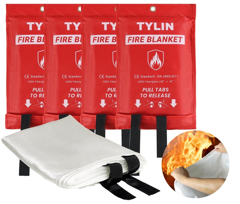 TYLIN Emergency Fire Blanket for Home & Kitchen 40” x 40” - 4 Pack, High Heat Resistant Fire Suppression Blankets for Home Safety, Kitchen, and Camping (4)