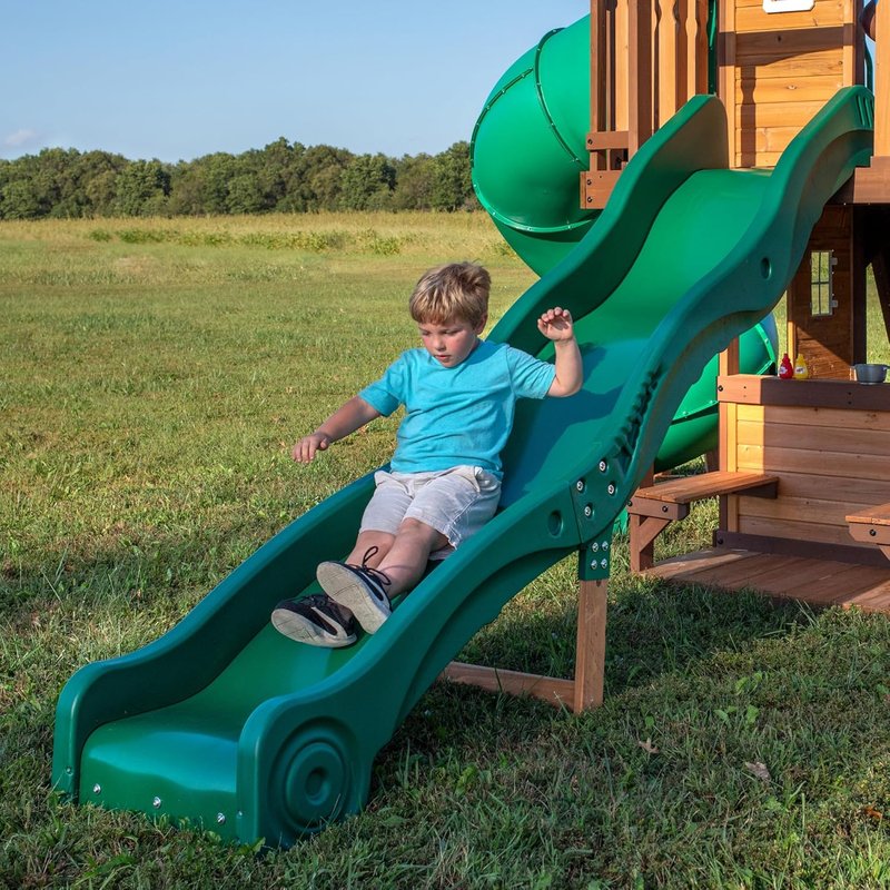 Cedar Cove Wood Swing Set - Backyard Playset with Spiral Tube, Wave Slide, Clubhouse & More | For Kids 10+ Years