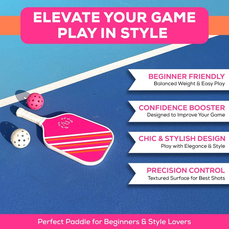 Pink Pickleball Paddle for Women – Beginner Friendly Textured Surface for Control | Lightweight Cute Pickleball Paddle | Stylish Starter Paddle to Build Confidence Fast