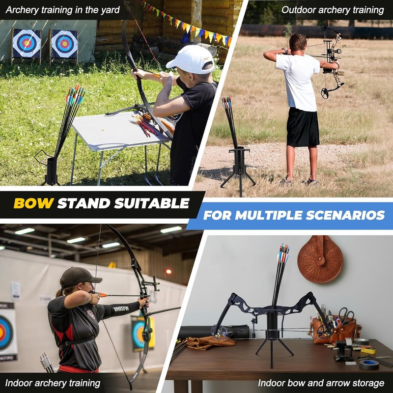 Foldable Portable Bow Stand - Quiver Holds 30-40 Arrows | Ground Holder for Traditional Longbows & Compound Bows
