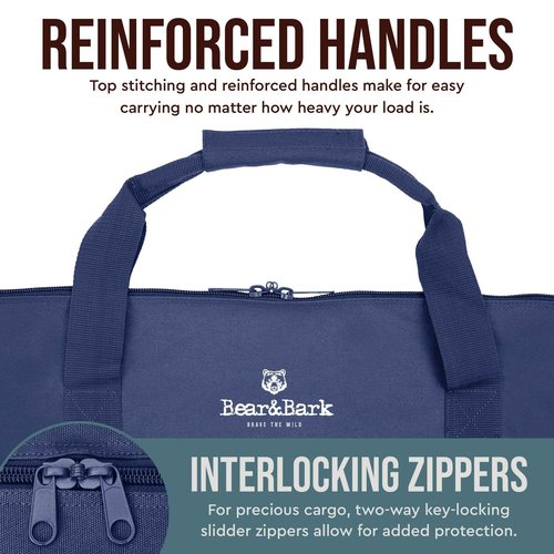 Bear & Bark Extra Large Duffle Bag - Blue 46"x20" - 236.8L - Canvas Military and Army Cargo Style Men/Women Duffel Tote - College Student, Dorm, Backpacking, X-Large Travel and Storage Shoulder Bag