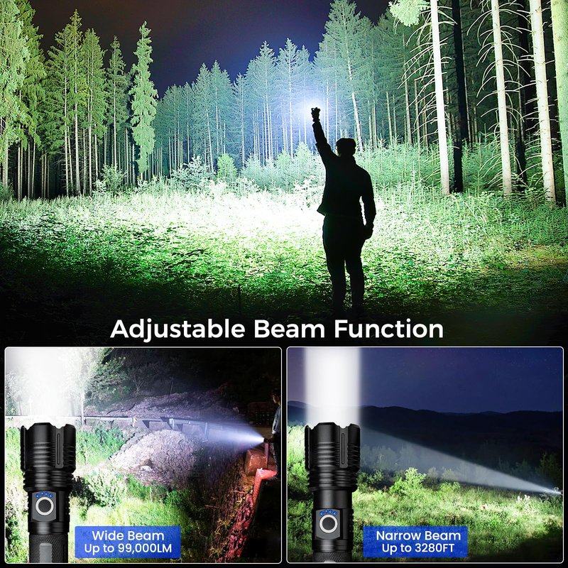 Vinderfine 2Pack Flashlights High Lumens Rechargeable, 99,000 Lumens Super Bright LED Flashlight, Powerful Flash Light with 5 Modes, Flashlights for Home Camping, IPX7 Waterproof