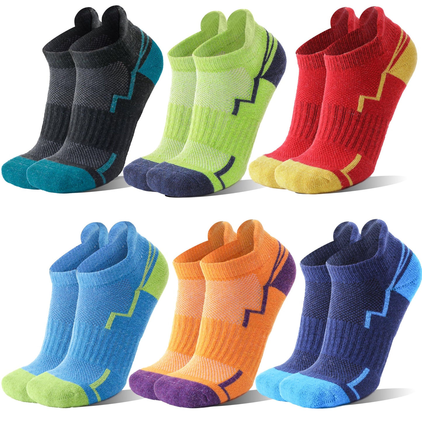 Welwoos Merino Wool Ankle Hiking Socks Thermal Warm Thick Winter Compression Support Running Cushion Athletic No Show Socks for Women Men Gifts Stocking Stuffers 6 Pairs(Mixed Color,M)