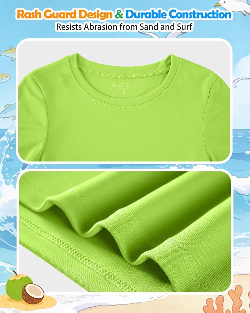 Boys' UPF 50+ Swim Shirt | Short Sleeve Rash Guard for UV Sun Protection - Neon Athletic T-Shirt