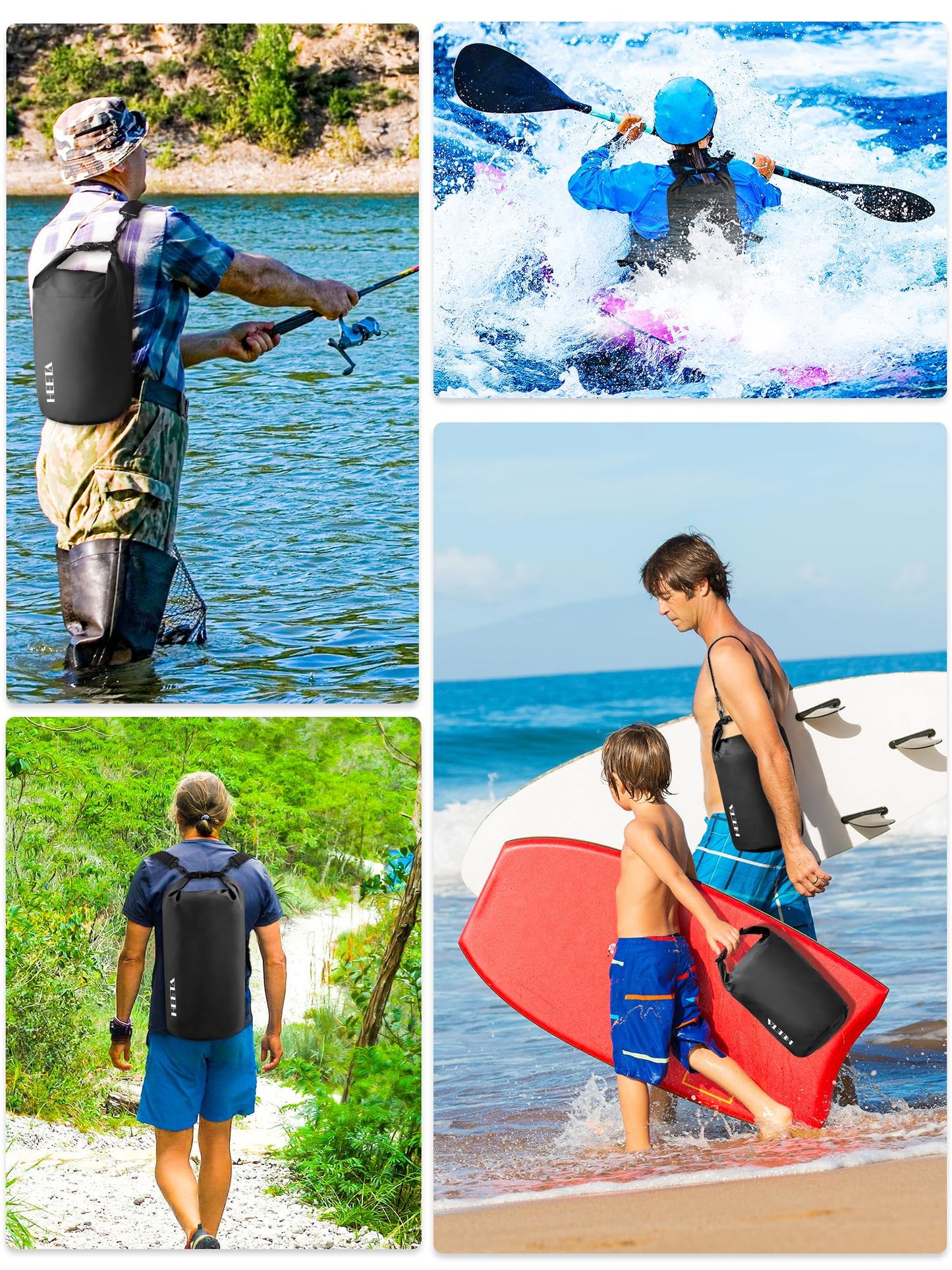HEETA Waterproof Dry Bag for Women Men, Roll Top Lightweight Dry Storage Bag Backpack with Emergency Whistle for Travel, Kayaking, Boating, Camping, Beach, Cruise Ship Essentials (Black, 40L)