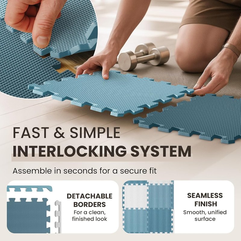 Gym Mats Set - 18 Pcs EVA Interlocking Foam Floor Tiles | 12.6"x12.6"x0.4" Protective Flooring for Home Workout, Exercise & Fitness