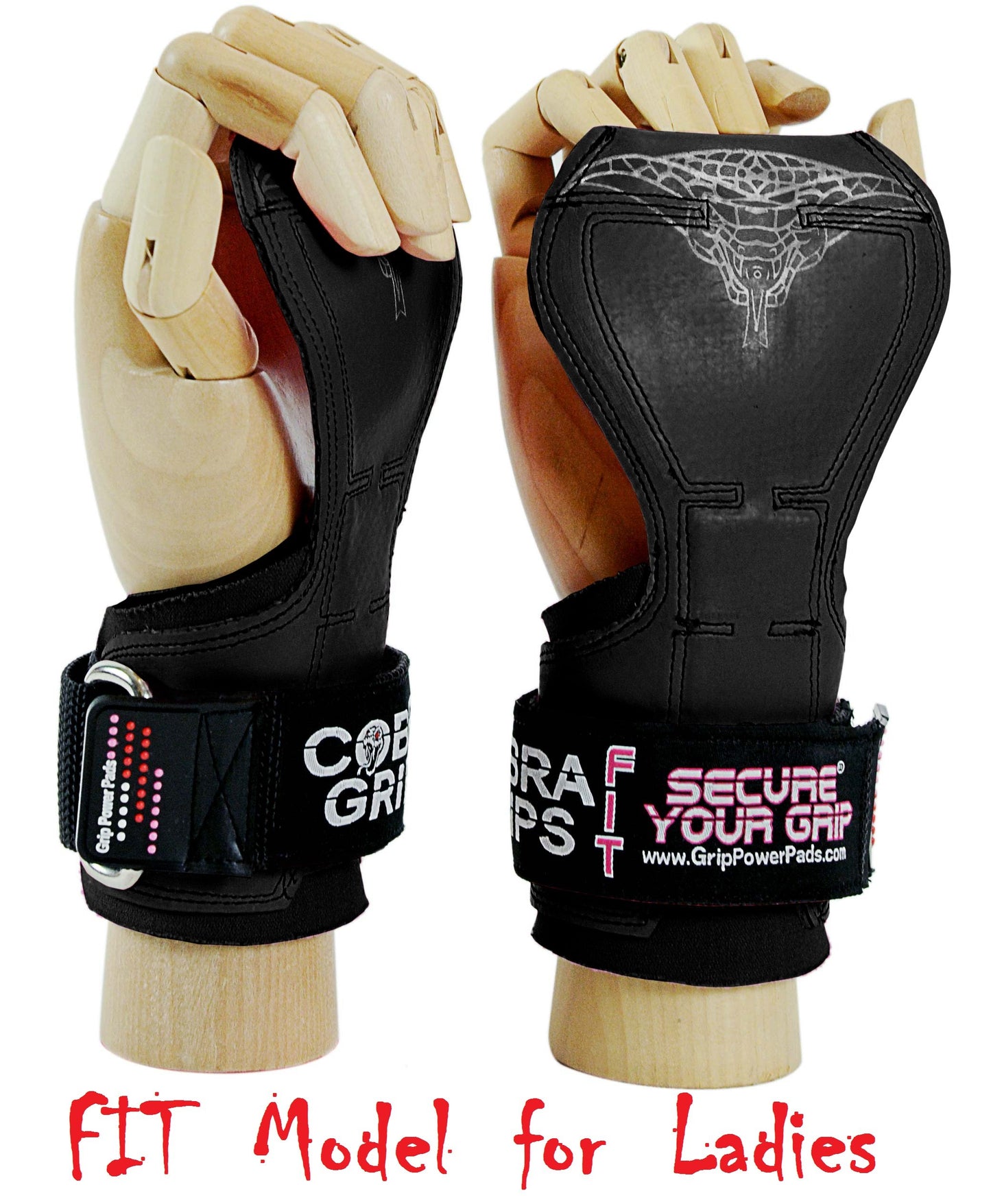 Cobra Grips FIT FOR LADIES! Weight Lifting Gloves Heavy Duty Straps Alternative to Power Lifting Hooks For Deadlifts With Built in Adjustable Neoprene Padded Wrist Wrap Support. (Women Black Rubber)