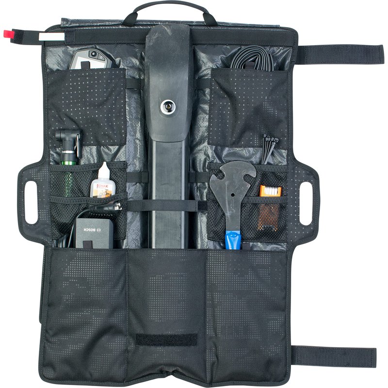 EVOC GEAR WRAP transport bag for tools and e-bike batteries (roll-up bag, well thought-out subdivision, padded compartment for batteries, secure transport of equipment, Size: L), Black